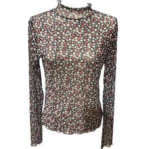 Oli & Hali Sheer Floral Mesh Mock Neck Top Size L Y2K Grunge Romantic